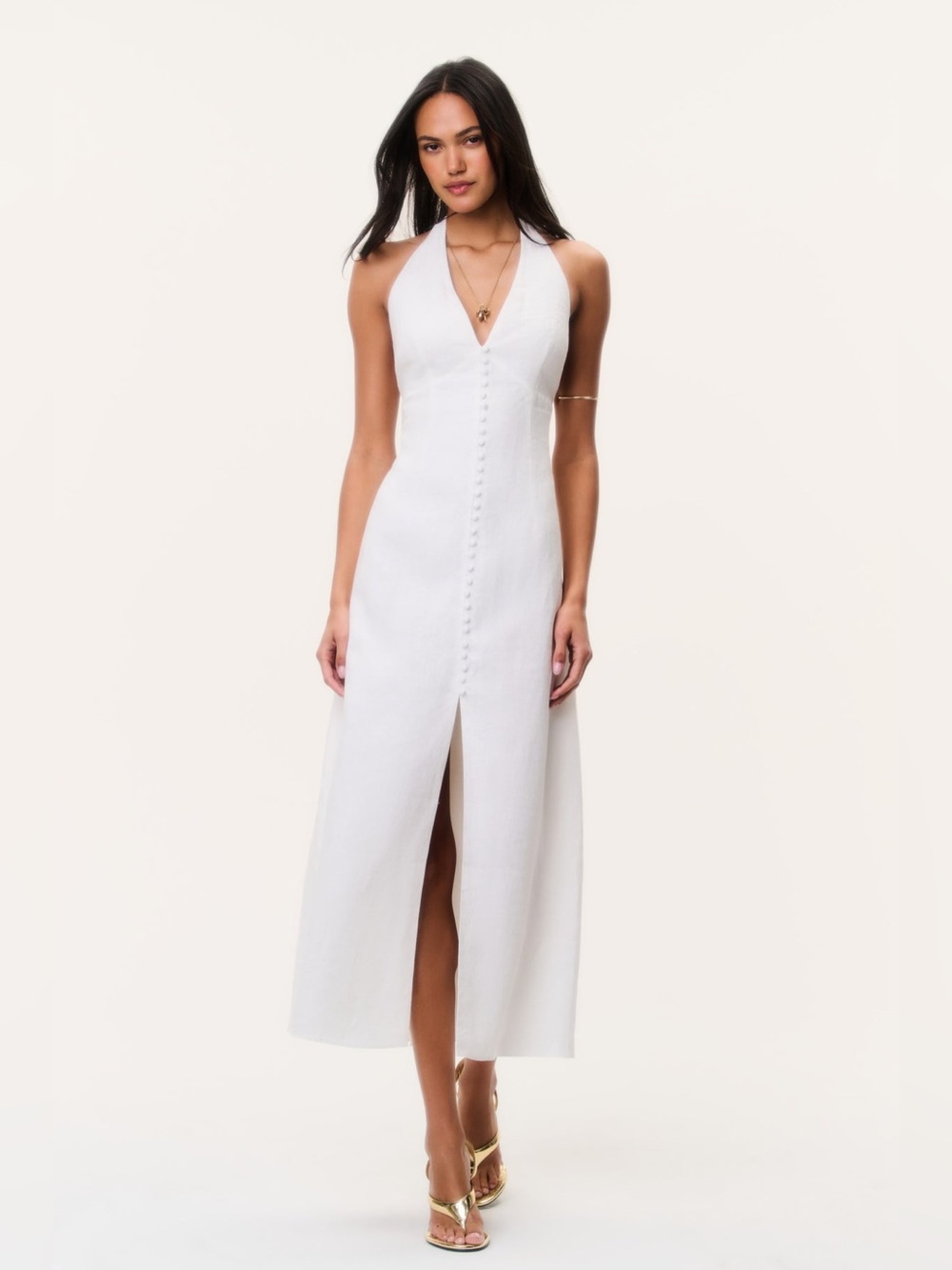 LoveShackFancy Lovis Linen Halter Maxi Dress In White, NEW WITH TAGS, NEVER WORN